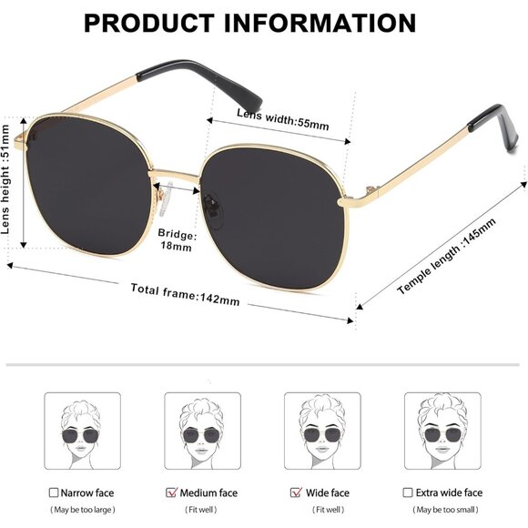 ✨Women's Black Classic Trendy Square Cute Big Frame Gold Shades Sunglasses - Picture 4 of 5